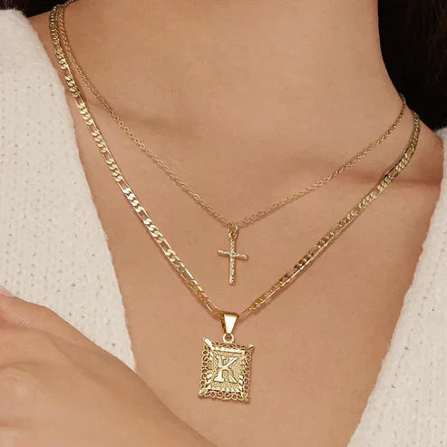 Cross Initial Pendant Necklace Set Jula Jewelry