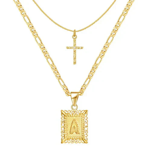 Cross Initial Pendant Necklace Set Jula Jewelry