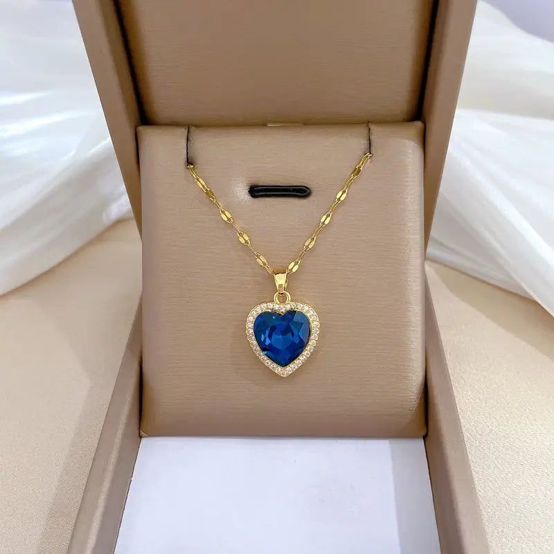 Golden Sapphire Heart Pendant Necklace Jula Jewelry