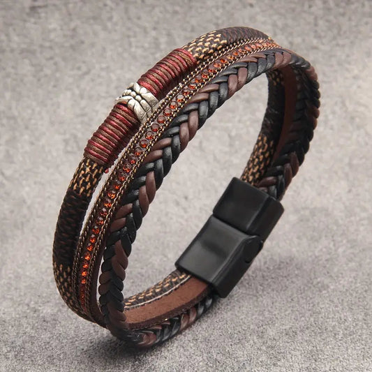 Lux Layered Braided Faux Leather Magnetic Bracelet Jula Jewelry