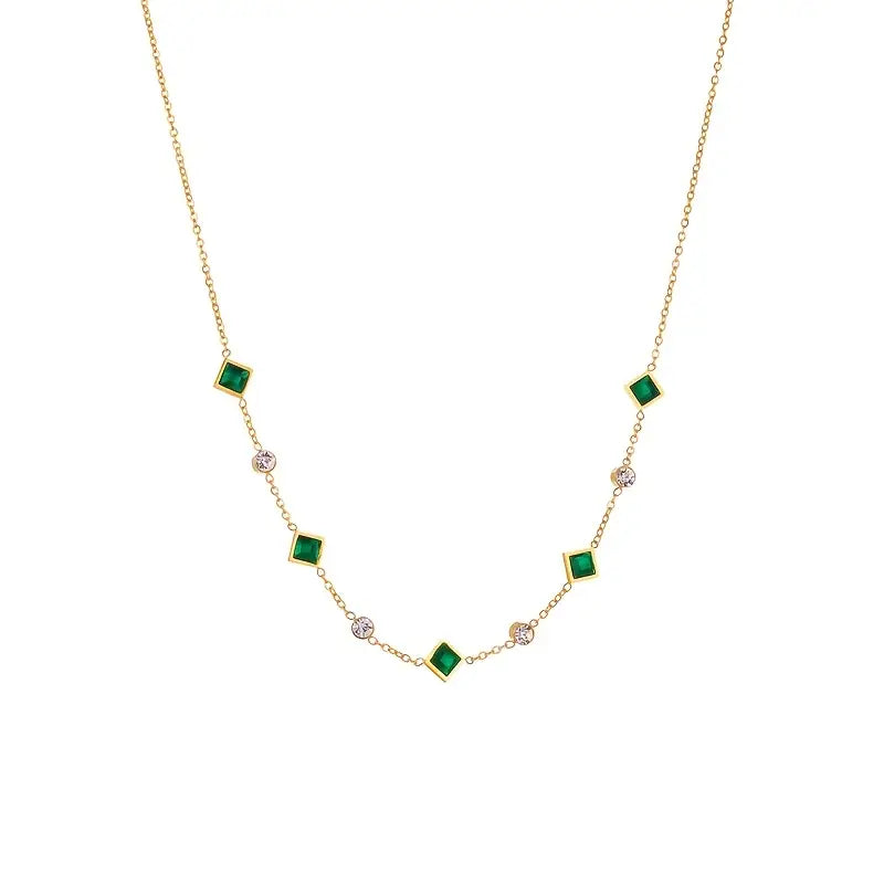 Gold Emerald Geometric Pendant Necklace Jula Jewelry