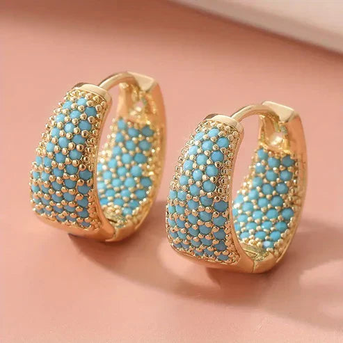 Golden-Tone Turquoise Beaded Loop Earrings Jula Jewelry
