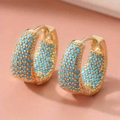 Golden-Tone Turquoise Beaded Loop Earrings Jula Jewelry