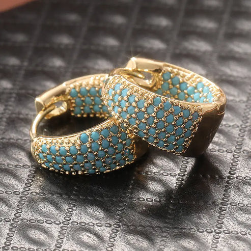 Golden-Tone Turquoise Beaded Loop Earrings Jula Jewelry