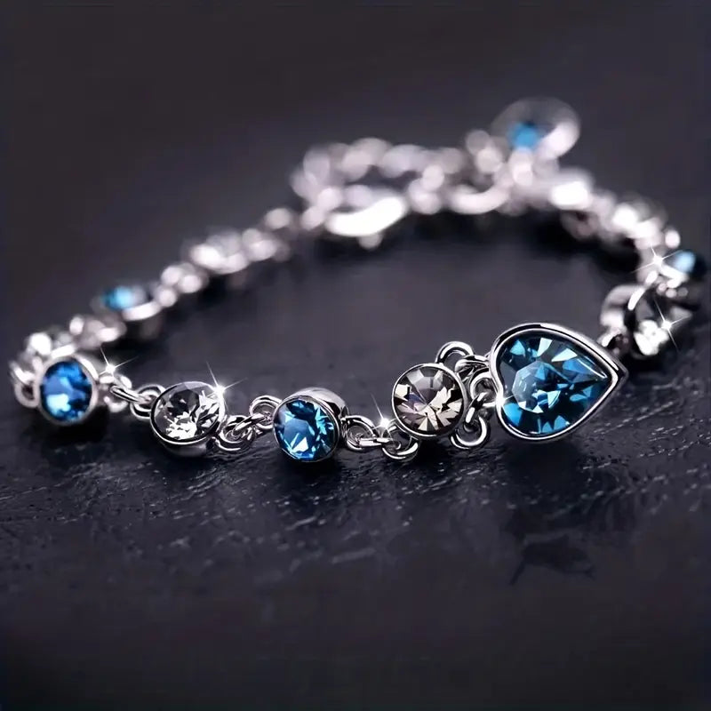 Silver Sapphire Heart Link Bracelet Jula Jewelry