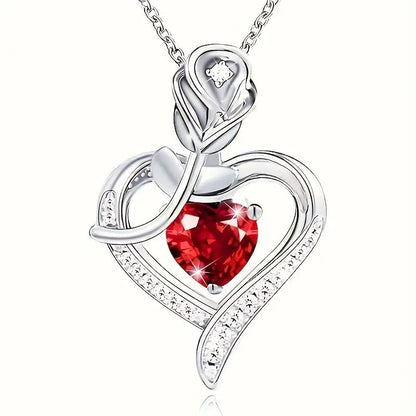 Silver Ruby Heart Pendant Necklace -> Silver Ruby Heart Charm Necklace Jula Jewelry