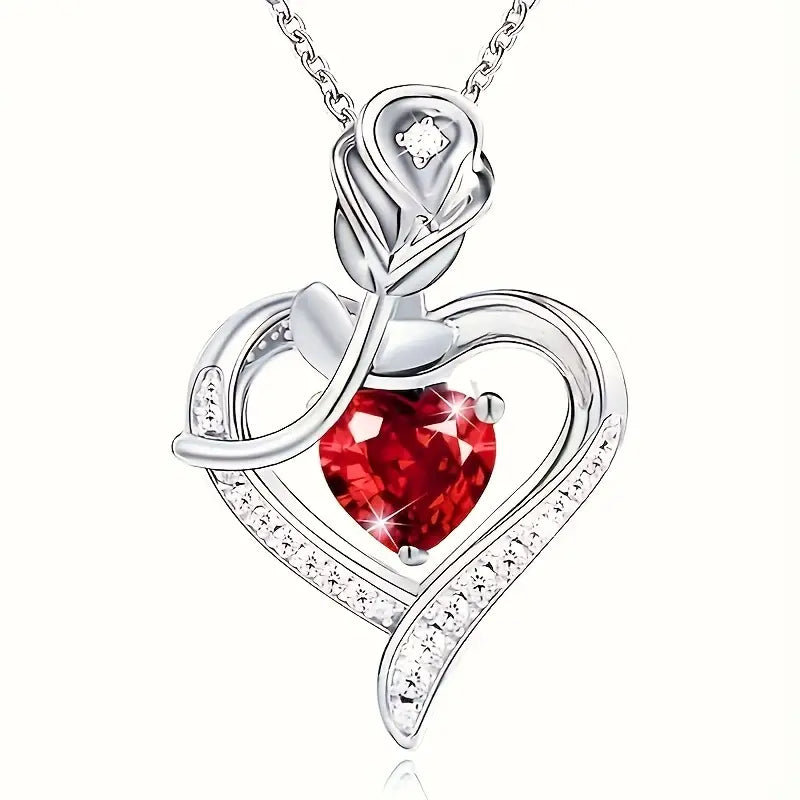 Silver Ruby Heart Pendant Necklace -> Silver Ruby Heart Charm Necklace Jula Jewelry