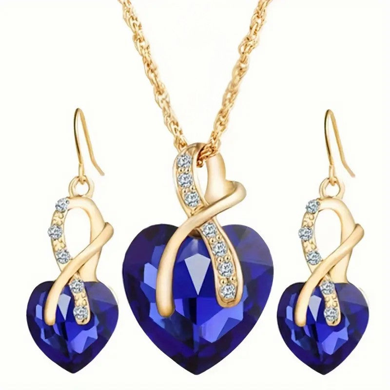 Gold Sapphire Heart Jewelry Set Jula Jewelry