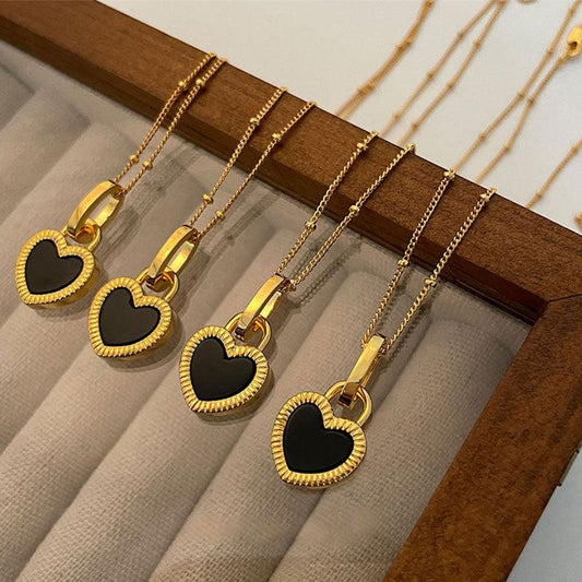 Gold Heart Necklace in Black and White Jula Jewelry