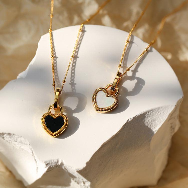 Gold Heart Necklace in Black and White Jula Jewelry