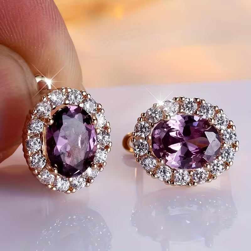 Golden Amethyst Halo Earrings Jula Jewelry