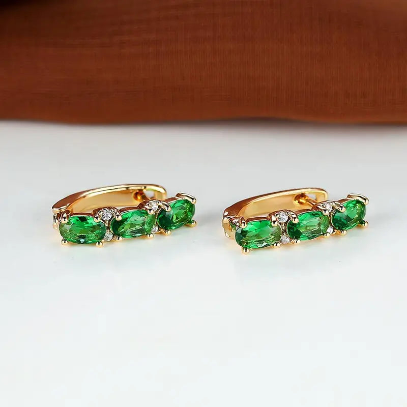 Gold and Emerald Vertical Hoop Earrings Jula Jewelry