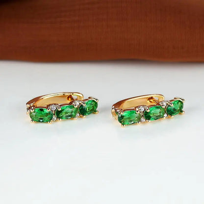 Gold and Emerald Vertical Hoop Earrings Jula Jewelry