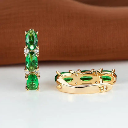 Gold and Emerald Vertical Hoop Earrings Jula Jewelry
