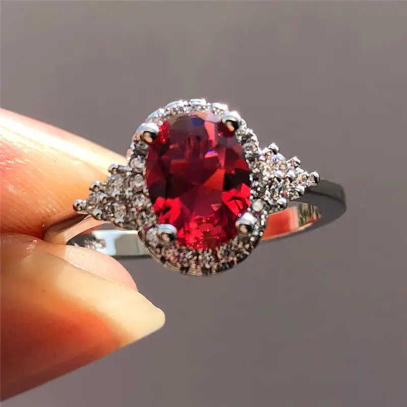 Silver Ruby Circle Ring Jula Jewelry
