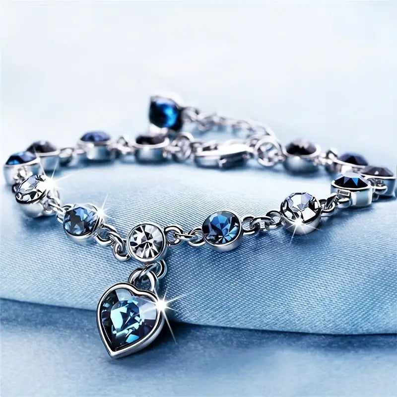 Silver Sapphire Heart Link Bracelet Jula Jewelry