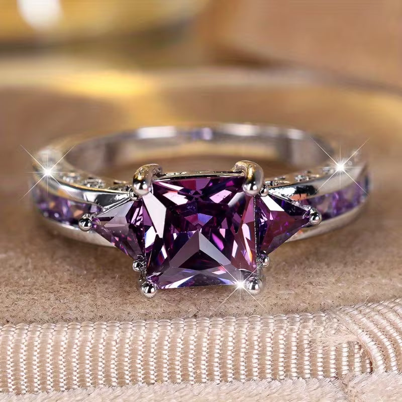 Silver Amethyst Geometric Band Jula Jewelry