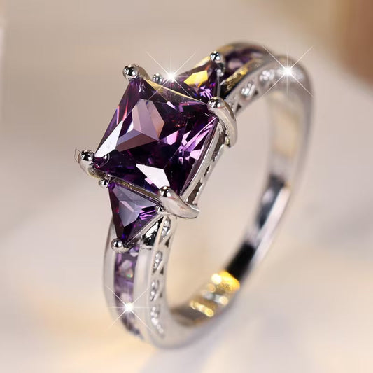 Silver Amethyst Geometric Band Jula Jewelry