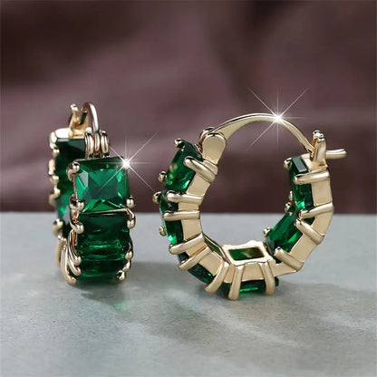 Gold and Emerald Chunky Hoop Earrings Jula Jewelry