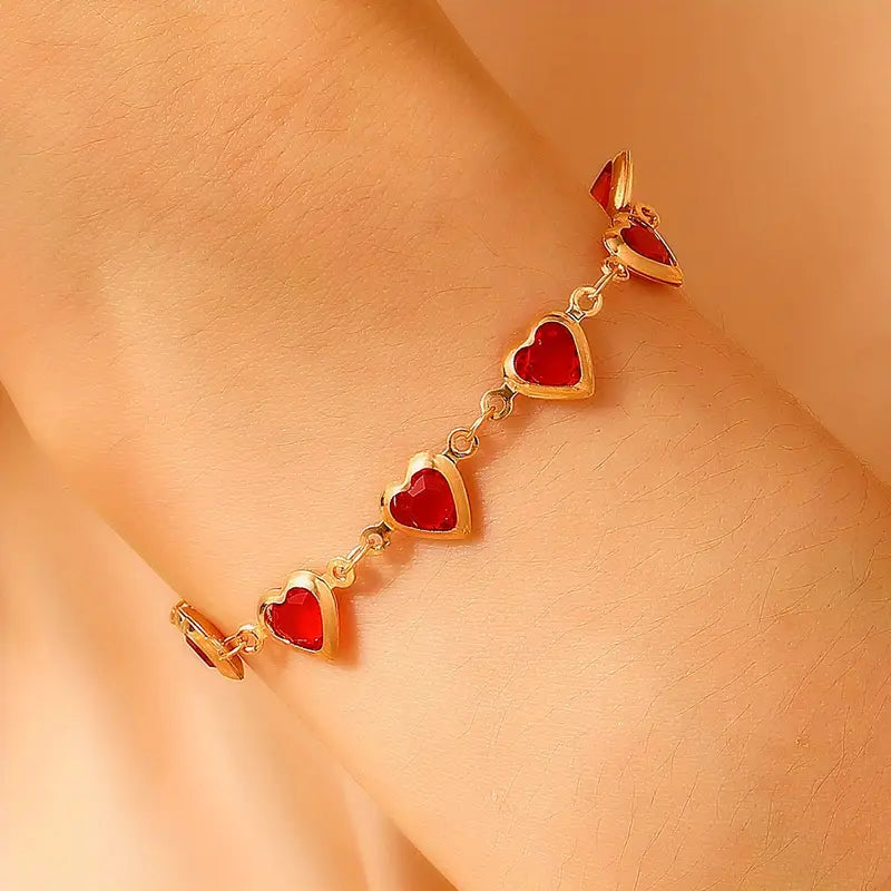 Gold Ruby Heart Link Bracelet Jula Jewelry