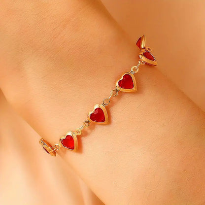 Gold Ruby Heart Link Bracelet Jula Jewelry