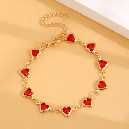Gold Ruby Heart Link Bracelet Jula Jewelry