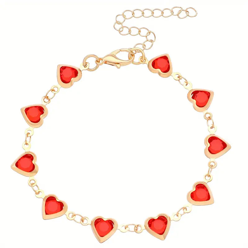 Gold Ruby Heart Link Bracelet Jula Jewelry