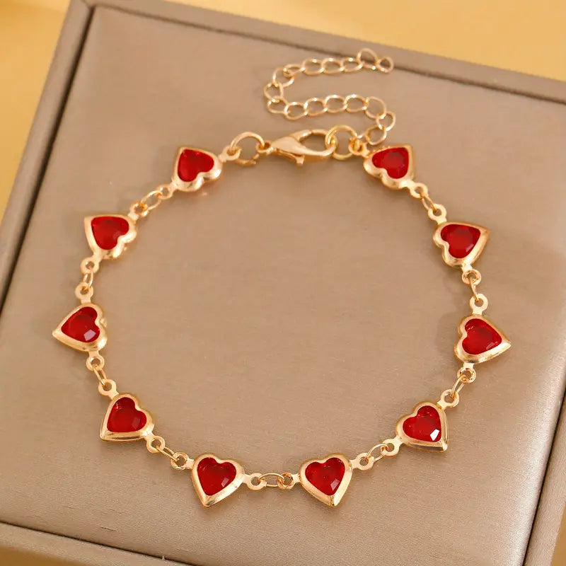 Gold Ruby Heart Link Bracelet Jula Jewelry