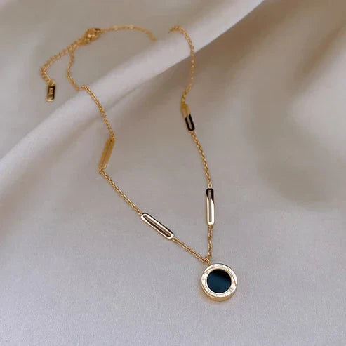 Roman Black Pendant Gold Necklace -> Roman Black Pendant Necklace in Gold Jula Jewelry