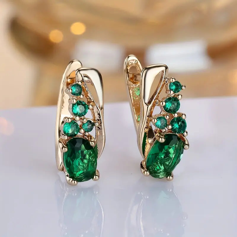 Gold and Emerald Cluster Drop Earrings Jula Jewelry