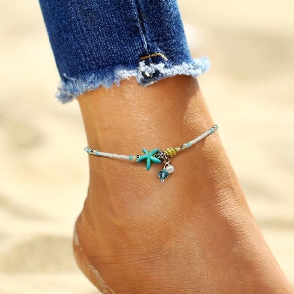 Star and Shell Anklet Bracelet with Gemstones Jula Jewelry