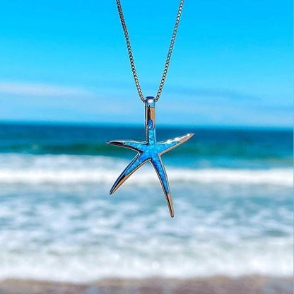 Blue Opal and Silver Starfish Pendant Necklace Jula Jewelry