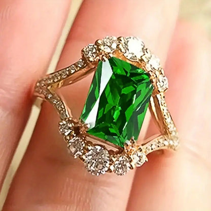 Emerald Gold Halo Ring Jula Jewelry