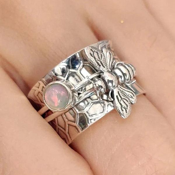 Bee Gemstone Meditation Spinner Band Jula Jewelry
