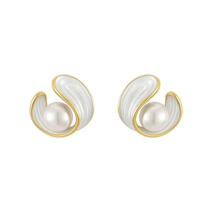 Luxurious white opal earrings adorned with pearls set in gold Jula Jewelry