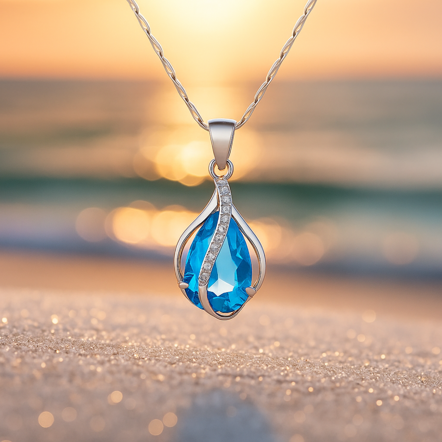 Drop of Light – Necklace with Blue Zircon and Silver Accents Jula Jewelry