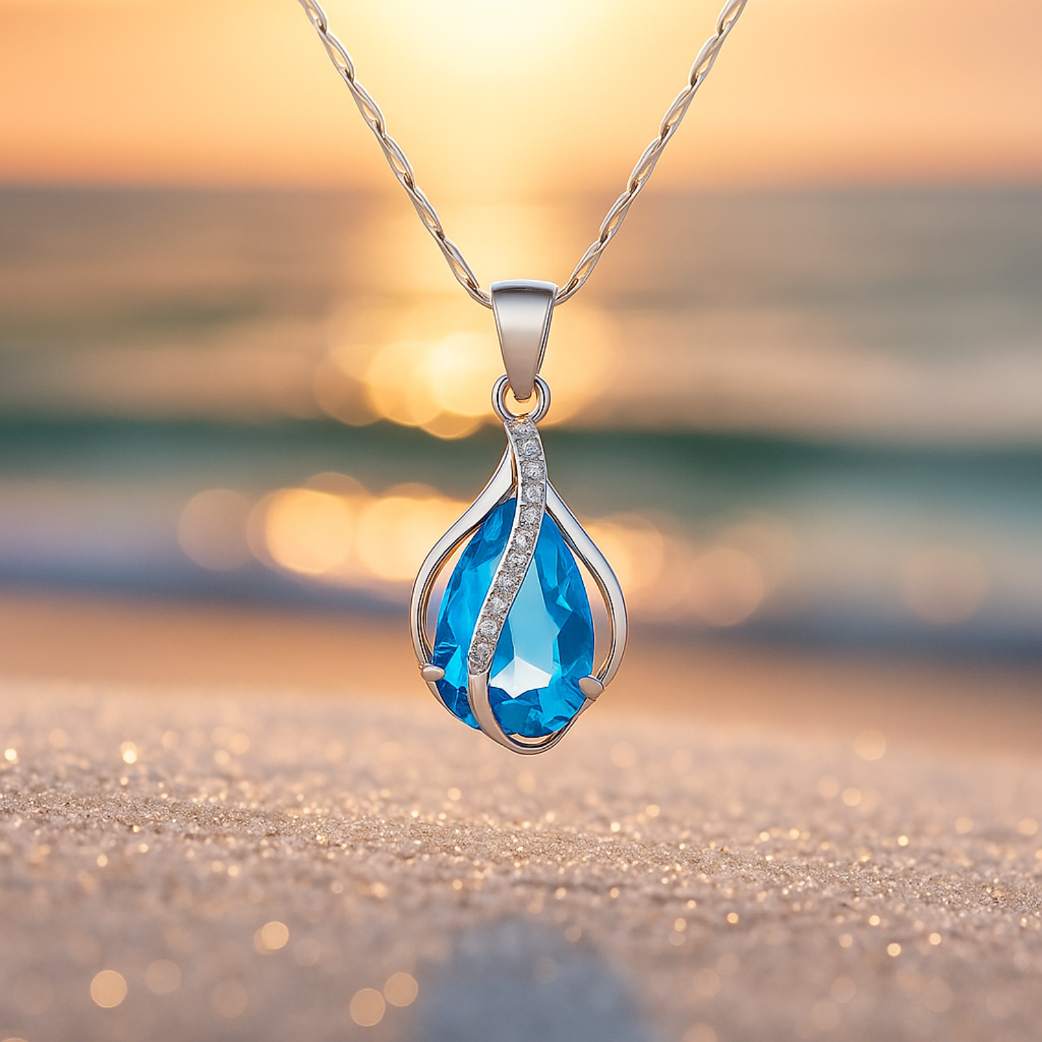 Drop of Light – Necklace with Blue Zircon and Silver Accents Jula Jewelry