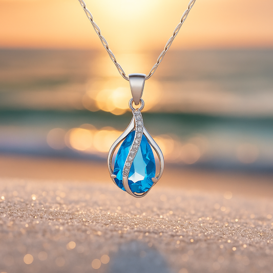 Drop of Light – Necklace with Blue Zircon and Silver Accents Jula Jewelry