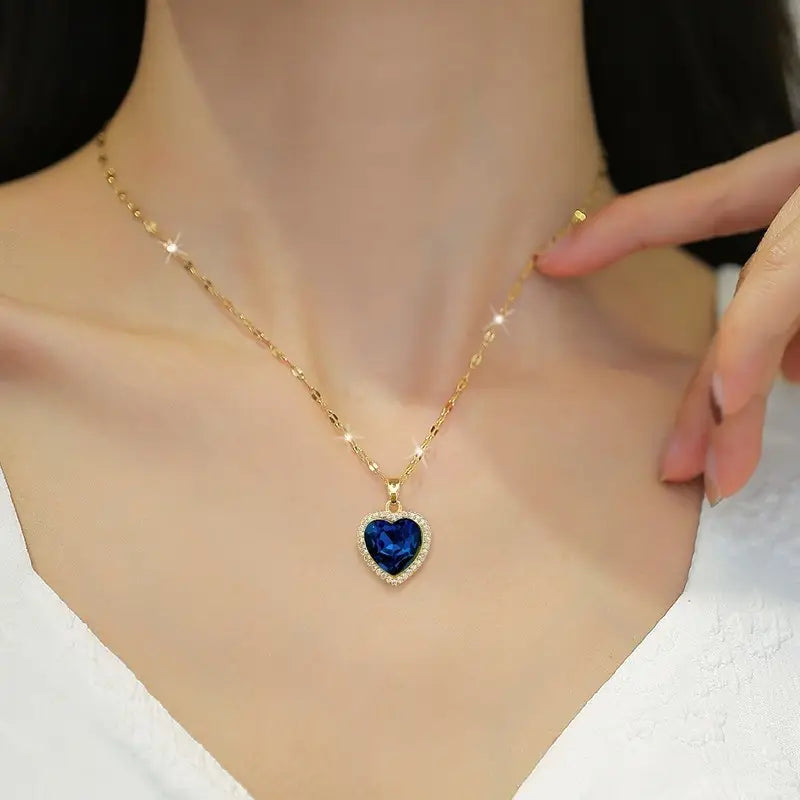 Golden Sapphire Heart Pendant Necklace Jula Jewelry