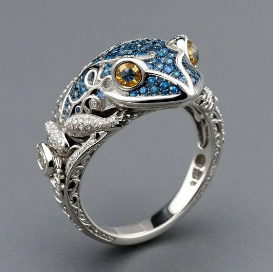 Vintage Blue Glossy Toad Ring in Sterling Silver Jula Jewelry