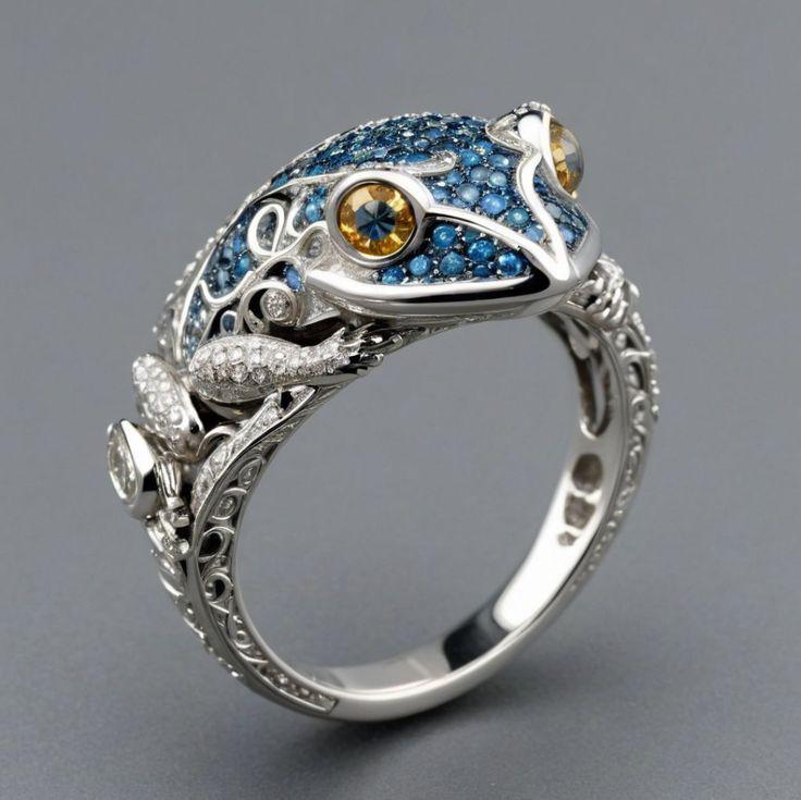 Vintage Blue Glossy Toad Ring in Sterling Silver Jula Jewelry