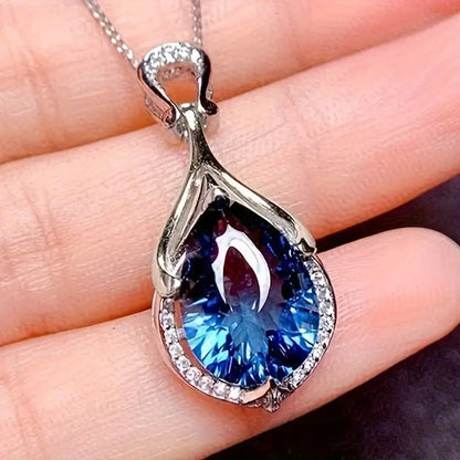 Silver Sapphire Teardrop Pendant Necklace Jula Jewelry