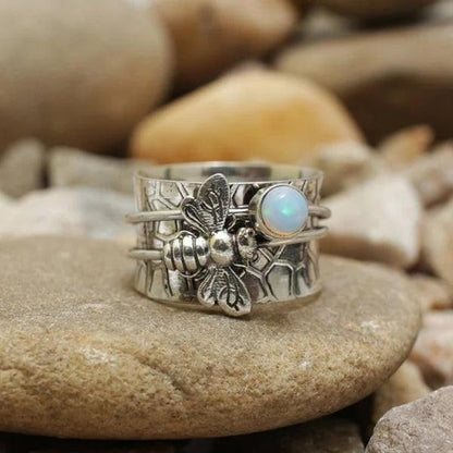 Bee Gemstone Meditation Spinner Band Jula Jewelry