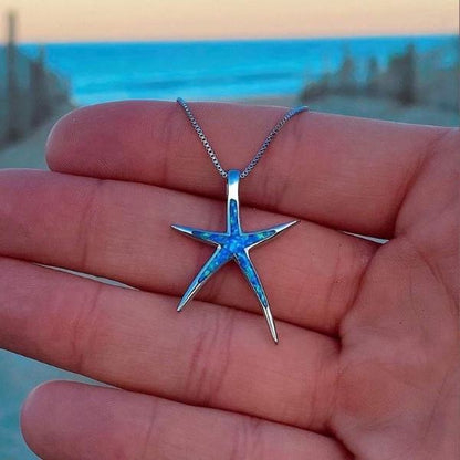 Blue Opal and Silver Starfish Pendant Necklace Jula Jewelry