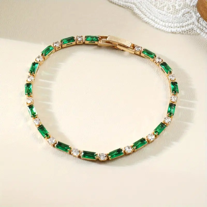Emerald Gold Alternating Tennis Bracelet Jula Jewelry