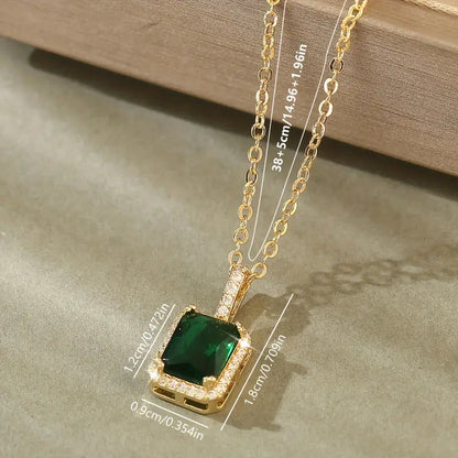 Emerald Gold Rectangular Halo Necklace Jula Jewelry