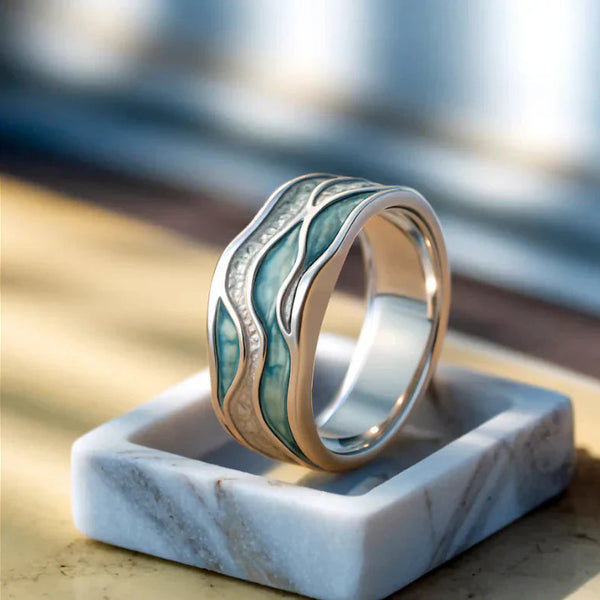 Turquoise Silver Waves Ring