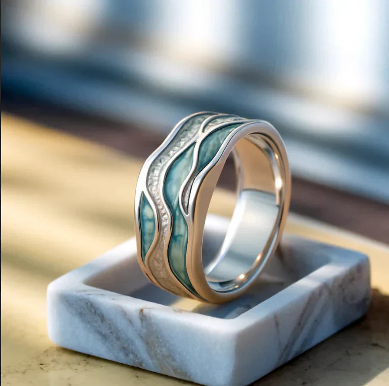 Turquoise Silver Waves Ring Jula Jewelry