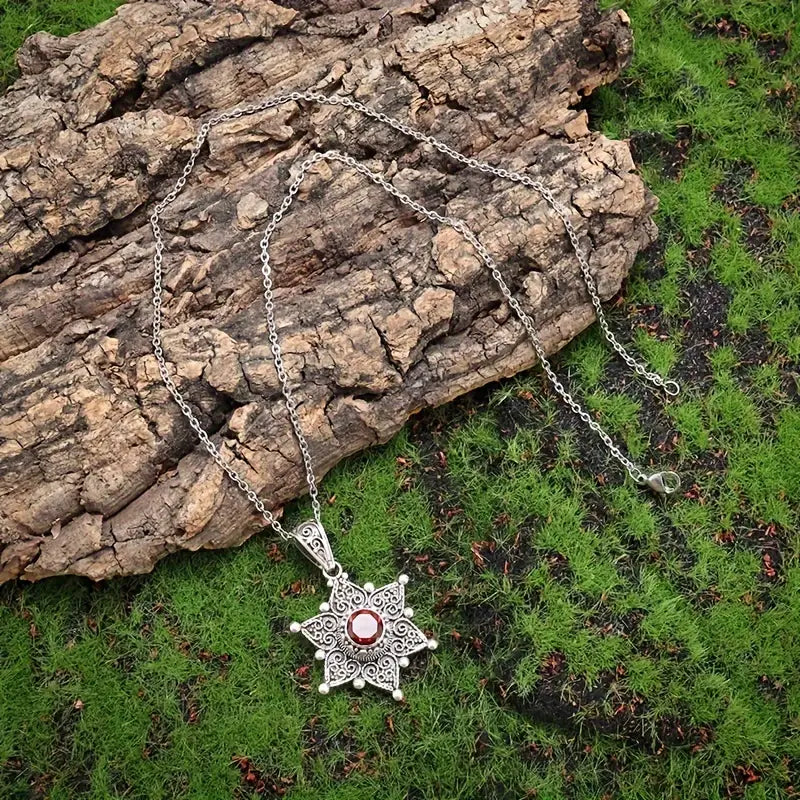Silver Ruby Star Charm Necklace Jula Jewelry