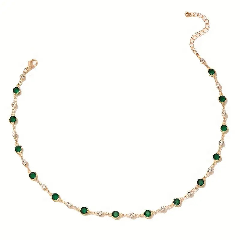 Gold Emerald Station Pendant Necklace Jula Jewelry